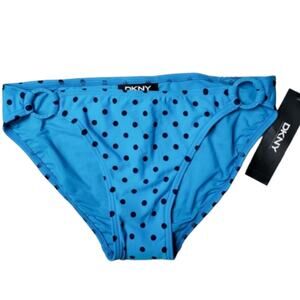 DKNY Polka Dot Side Ring Bikini Bottom Blue Black Swimwear